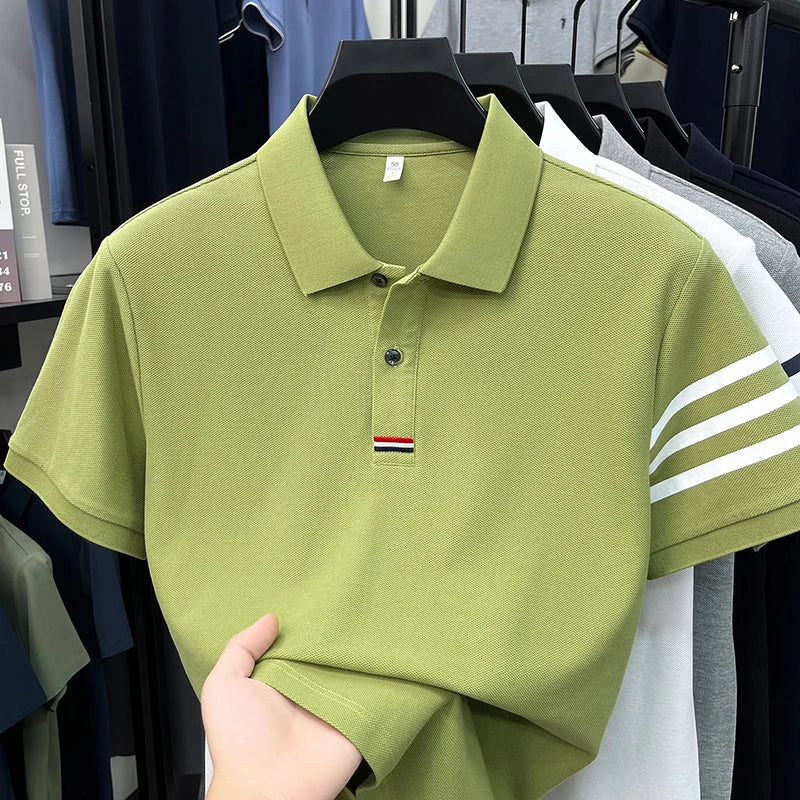 Luxury Man 100%cotton Short-Sleeved Polo Shirt Lapel Button Top-Selling Summer T-Shirt Moisture-Wicking Leisure Men's Clothing