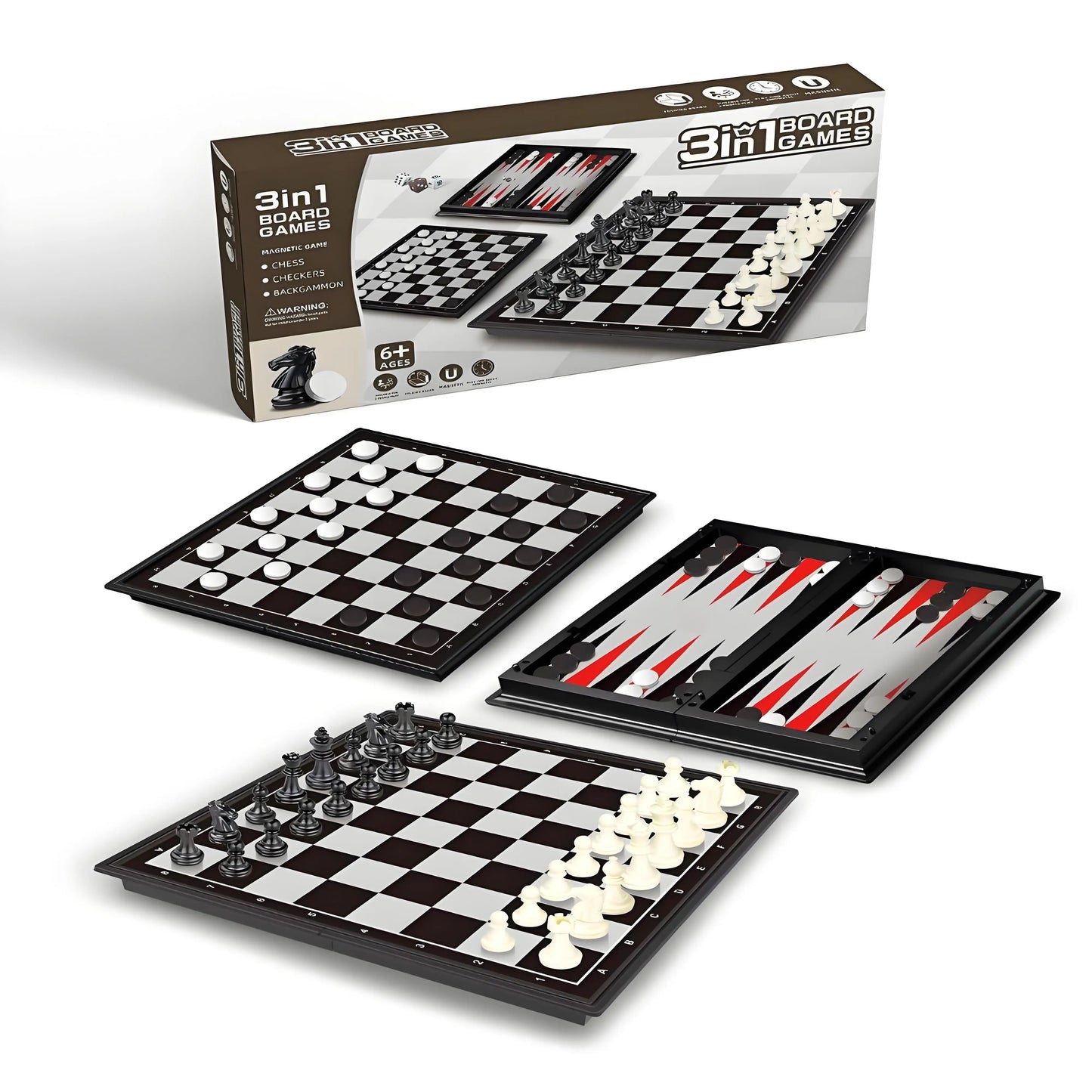 3-in-1 Magnetic Chess Set Board Game Tabletop Game Casual Intellectual Toy for Adults & Kids, with Storage Box, Holiday Birthday
