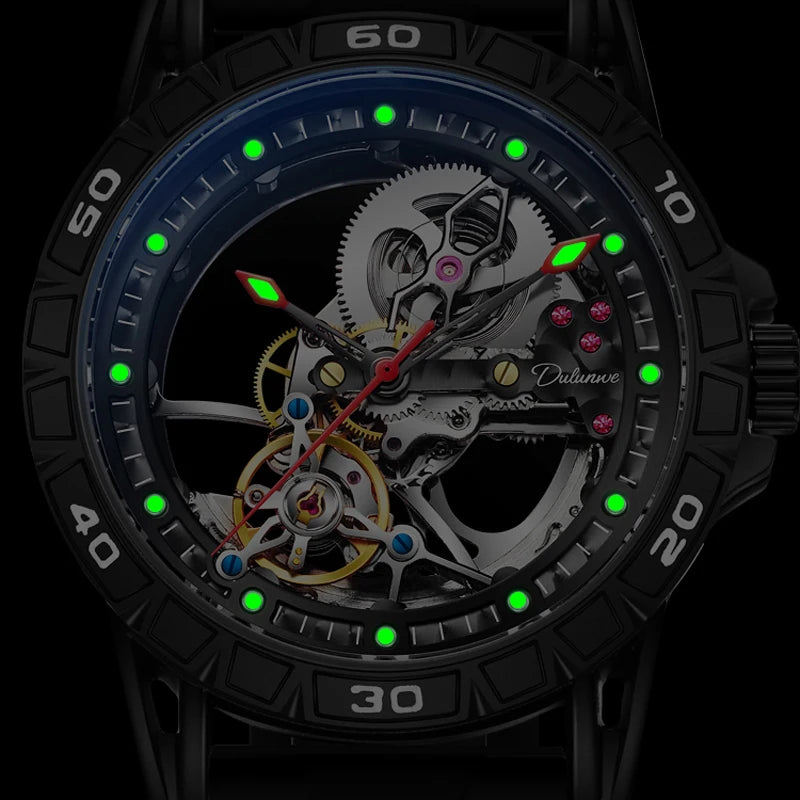 Skeleton Men's Watches Luxury Tourbillon Automatic Mechanincal Male Wristwatch Waterproof Rubber Strap Luminous Reloj Hombre
