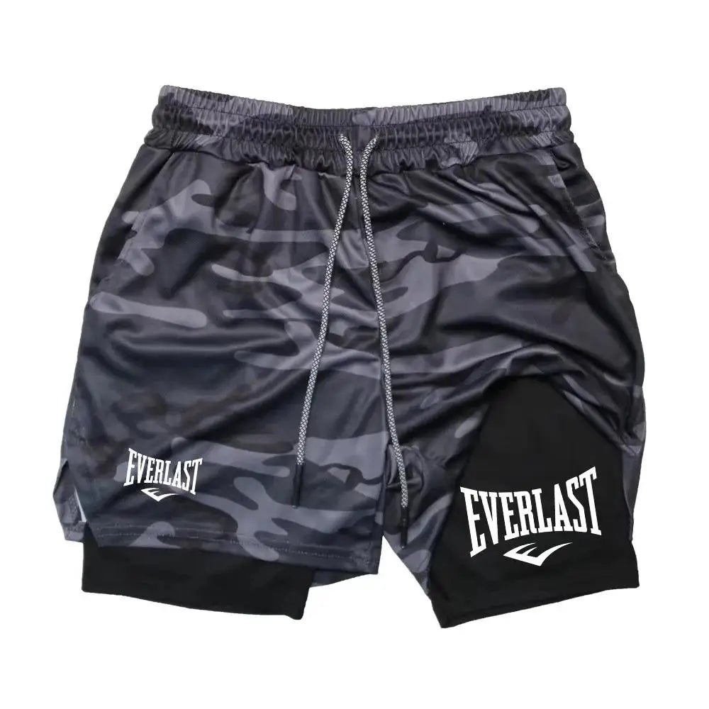 New2026Men Running Shorts  Double-deck Sport Shorts Sportswear Gym Fitness Short Pants Training Jogging Bottom Men's Clothing
