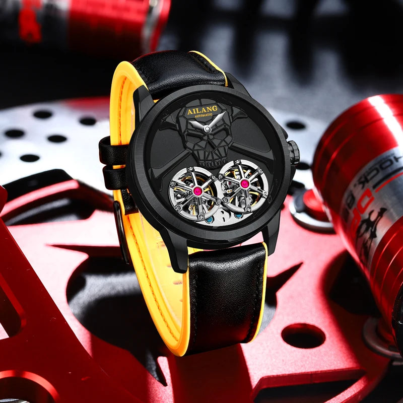 Punk Steam Skull Two Tourbillon Design Man Watch Hollow Automatic Mechanical Waterproof Men's Automatic Wristwatch For Men