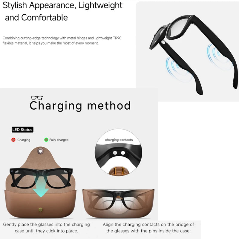 2026 New Smart Glasses First Perspective 800W Shooting Smart Translation Bean Bag GPT 2000mah Leather Charging Box Smart Glasses