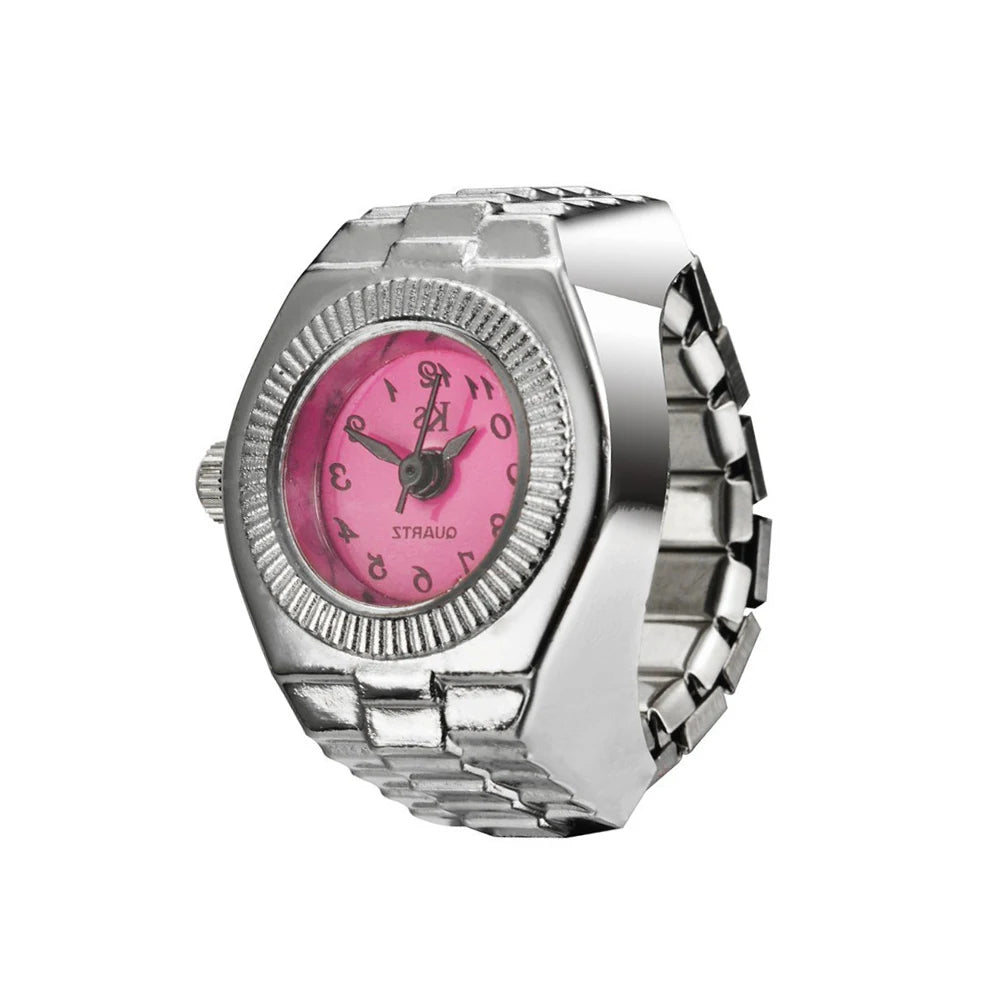 Vintage Punk Finger Watch Mini Elastic Strap Alloy Watches Couple Rings Jewelry Clock Women Men Retro Roman Quartz Watch Rings