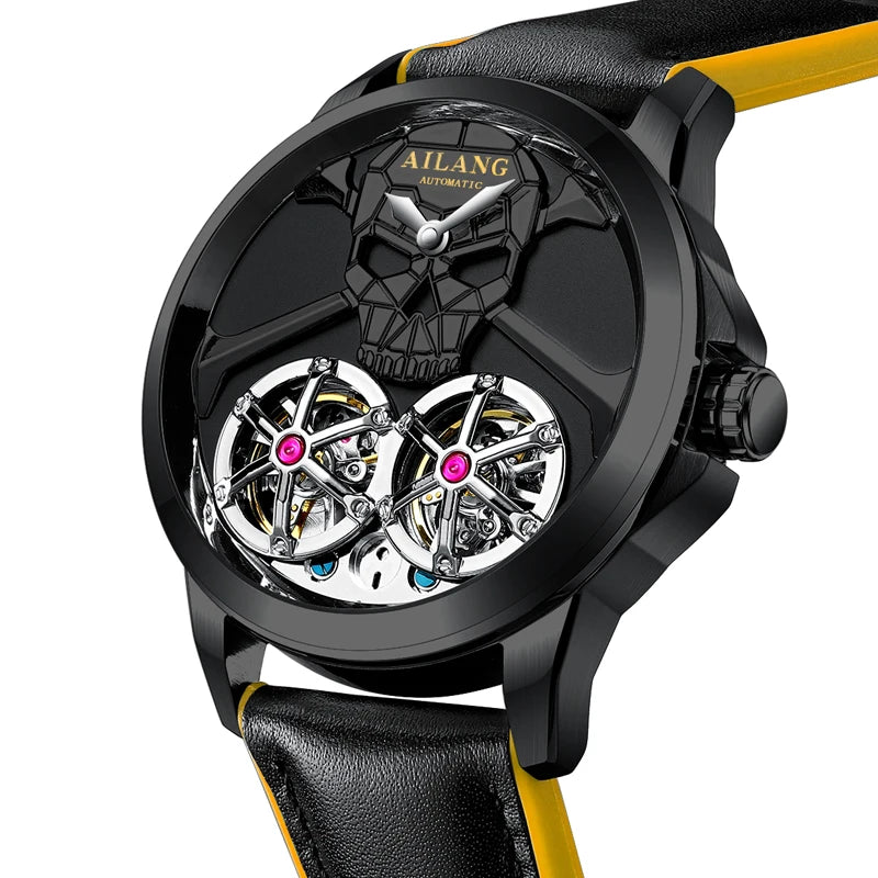 Punk Steam Skull Two Tourbillon Design Man Watch Hollow Automatic Mechanical Waterproof Men's Automatic Wristwatch For Men