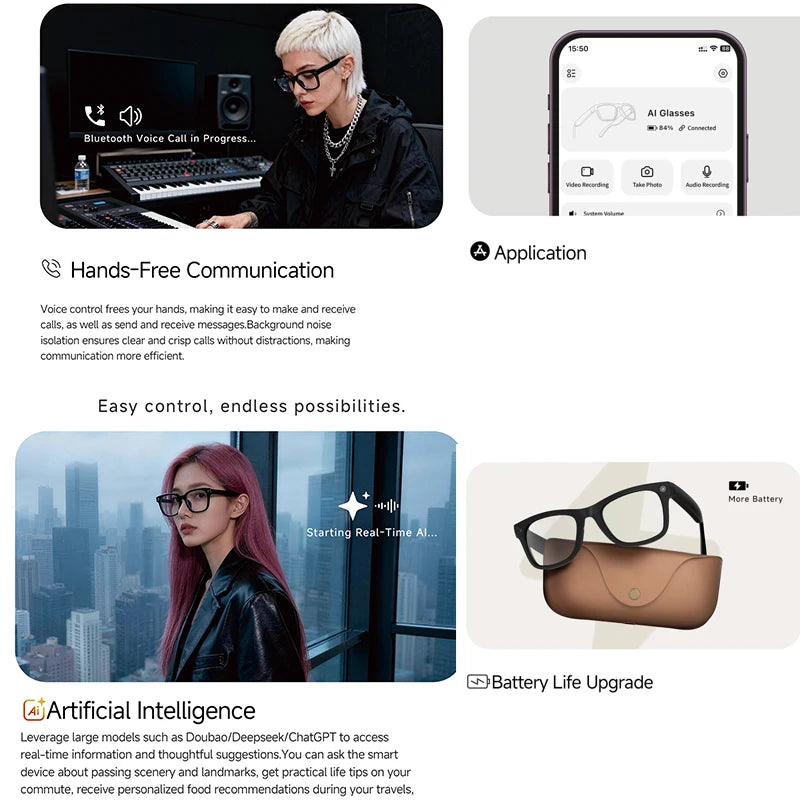 2026 New Smart Glasses First Perspective 800W Shooting Smart Translation Bean Bag GPT 2000mah Leather Charging Box Smart Glasses