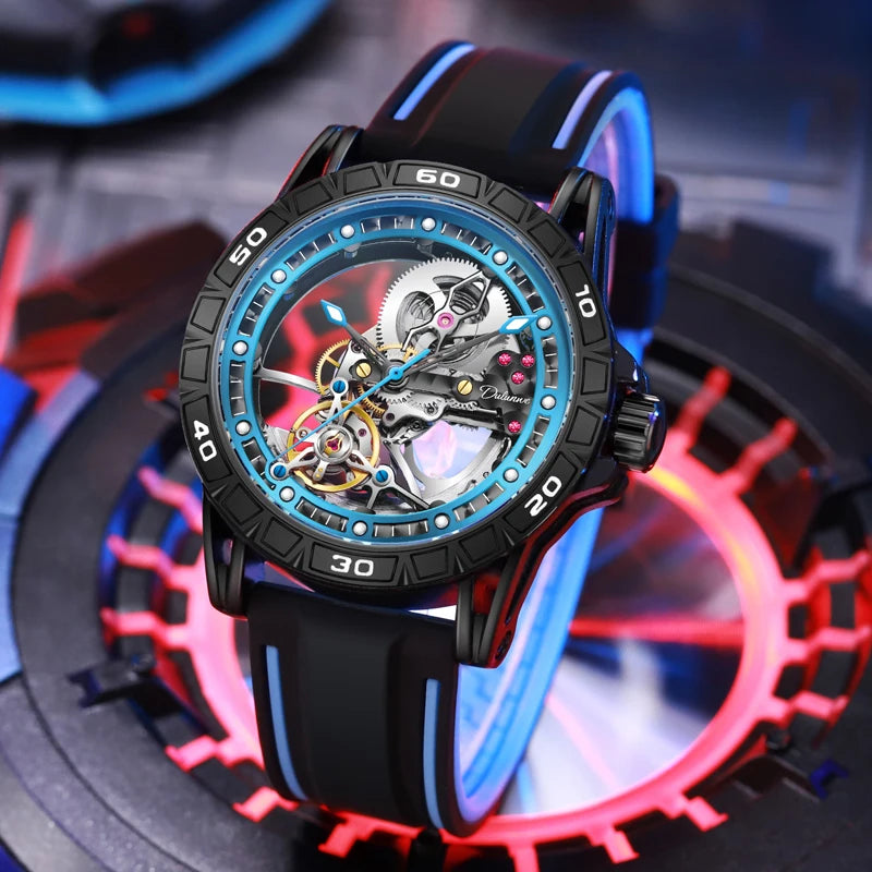 Skeleton Men's Watches Luxury Tourbillon Automatic Mechanincal Male Wristwatch Waterproof Rubber Strap Luminous Reloj Hombre