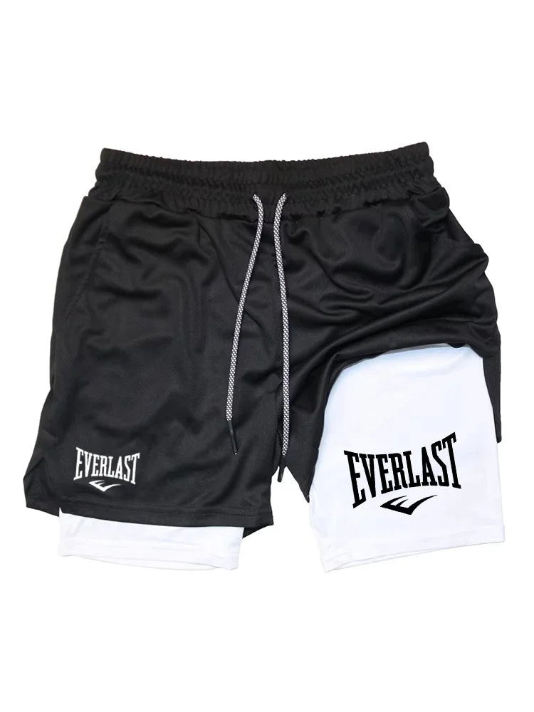 New2026Men Running Shorts  Double-deck Sport Shorts Sportswear Gym Fitness Short Pants Training Jogging Bottom Men's Clothing