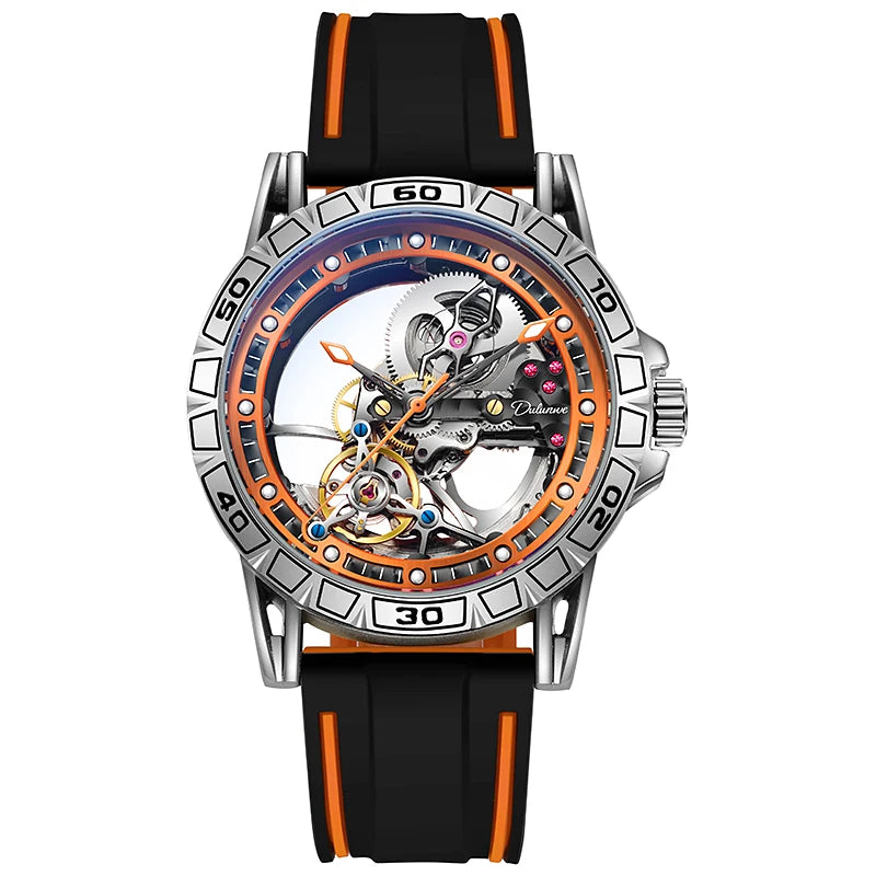 Skeleton Men's Watches Luxury Tourbillon Automatic Mechanincal Male Wristwatch Waterproof Rubber Strap Luminous Reloj Hombre