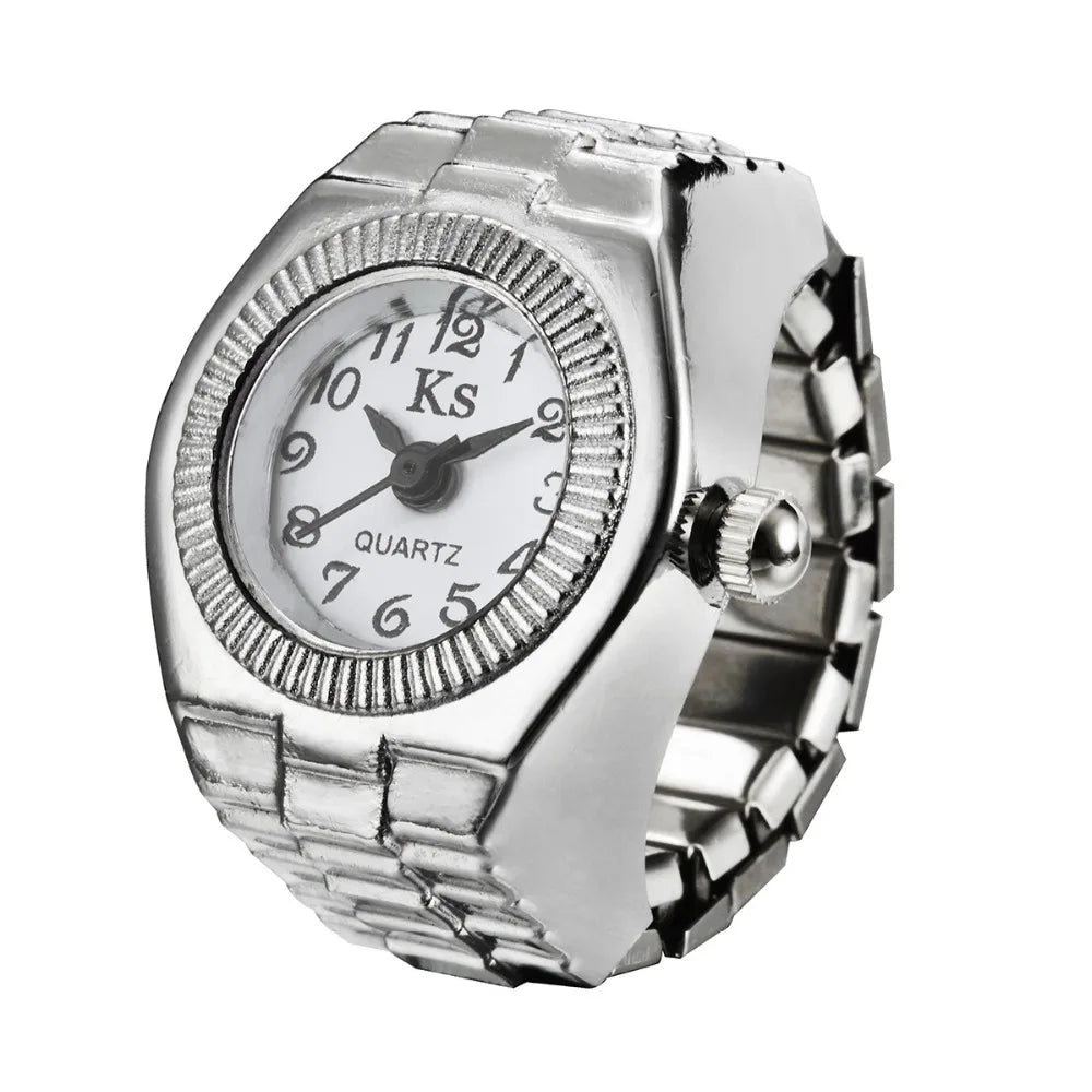 Vintage Punk Finger Watch Mini Elastic Strap Alloy Watches Couple Rings Jewelry Clock Women Men Retro Roman Quartz Watch Rings