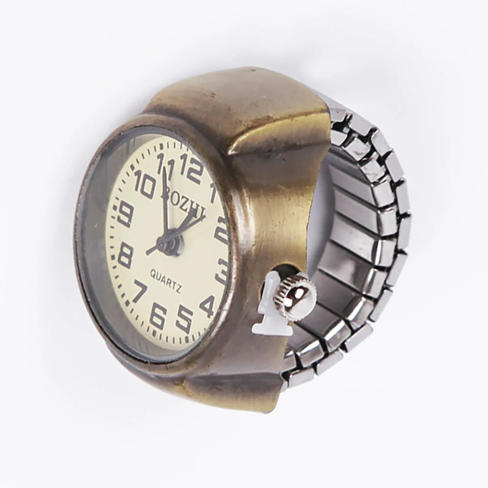 Vintage Punk Finger Watch Mini Elastic Strap Alloy Watches Couple Rings Jewelry Clock Women Men Retro Roman Quartz Watch Rings