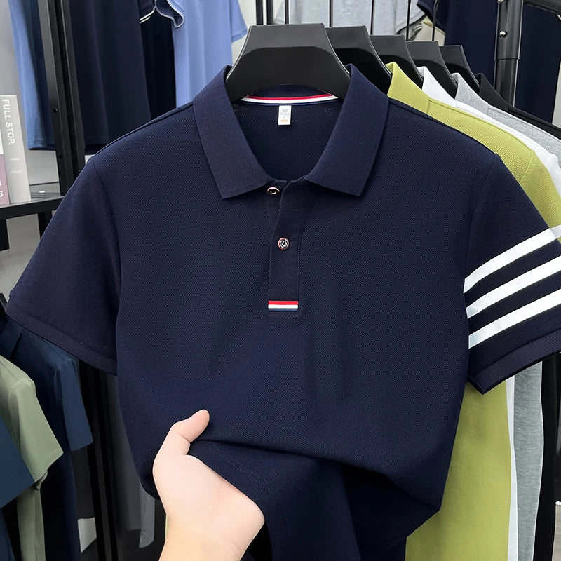 Luxury Man 100%cotton Short-Sleeved Polo Shirt Lapel Button Top-Selling Summer T-Shirt Moisture-Wicking Leisure Men's Clothing
