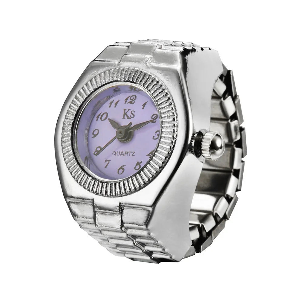 Vintage Punk Finger Watch Mini Elastic Strap Alloy Watches Couple Rings Jewelry Clock Women Men Retro Roman Quartz Watch Rings