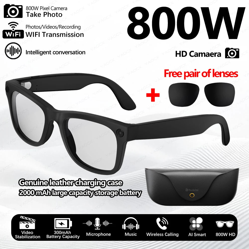 2026 New Smart Glasses First Perspective 800W Shooting Smart Translation Bean Bag GPT 2000mah Leather Charging Box Smart Glasses