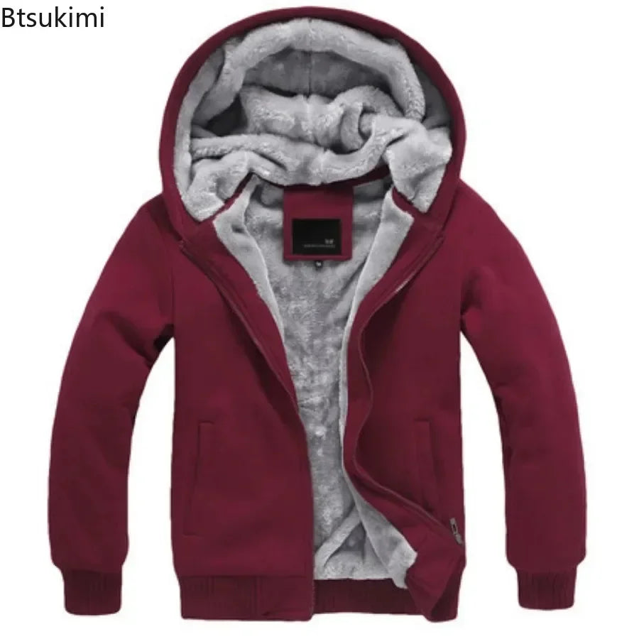 Fashion Men's Jackets Winter Hooded Coats Male Warm Sweatshirts Fleece Hoodie Slim Student Hoodies Outerwear 2026 Men's Clothing