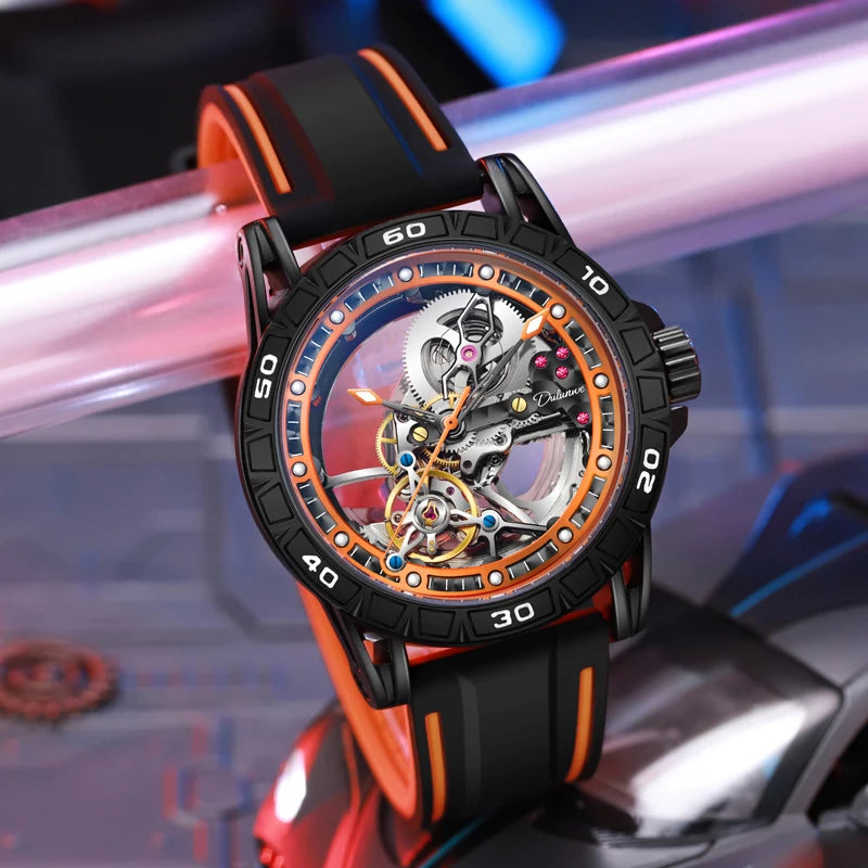 Skeleton Men's Watches Luxury Tourbillon Automatic Mechanincal Male Wristwatch Waterproof Rubber Strap Luminous Reloj Hombre