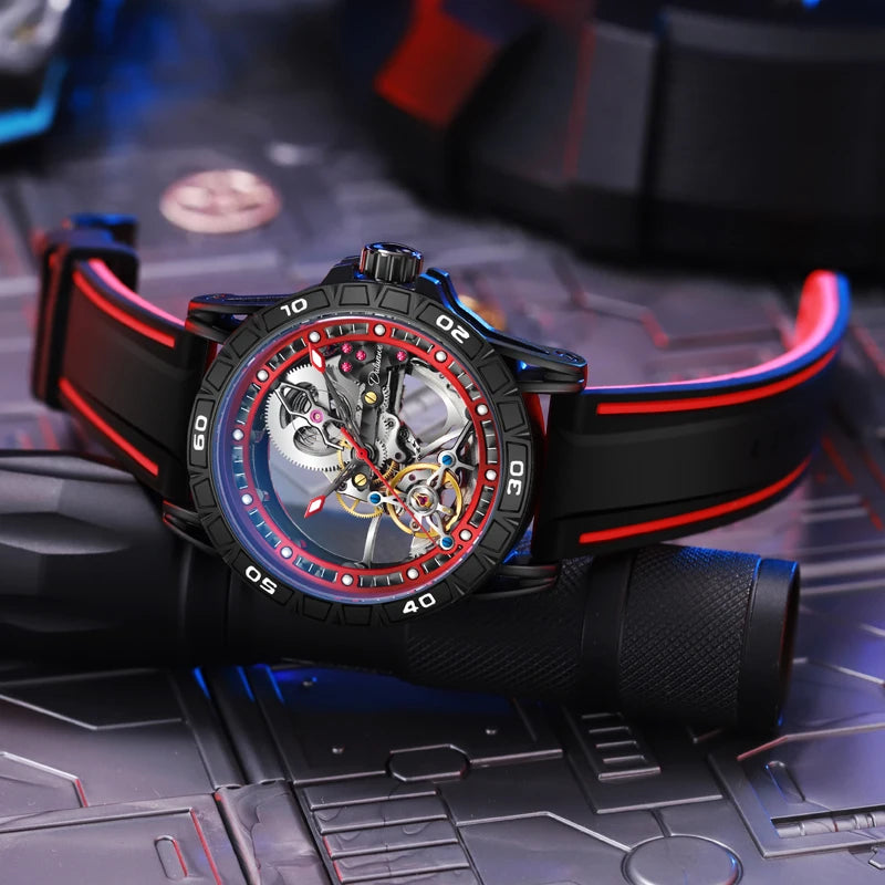 Skeleton Men's Watches Luxury Tourbillon Automatic Mechanincal Male Wristwatch Waterproof Rubber Strap Luminous Reloj Hombre