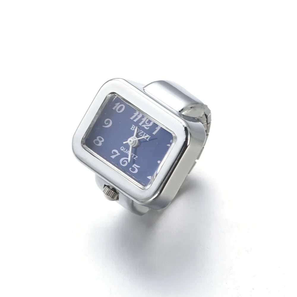 Vintage Punk Finger Watch Mini Elastic Strap Alloy Watches Couple Rings Jewelry Clock Women Men Retro Roman Quartz Watch Rings