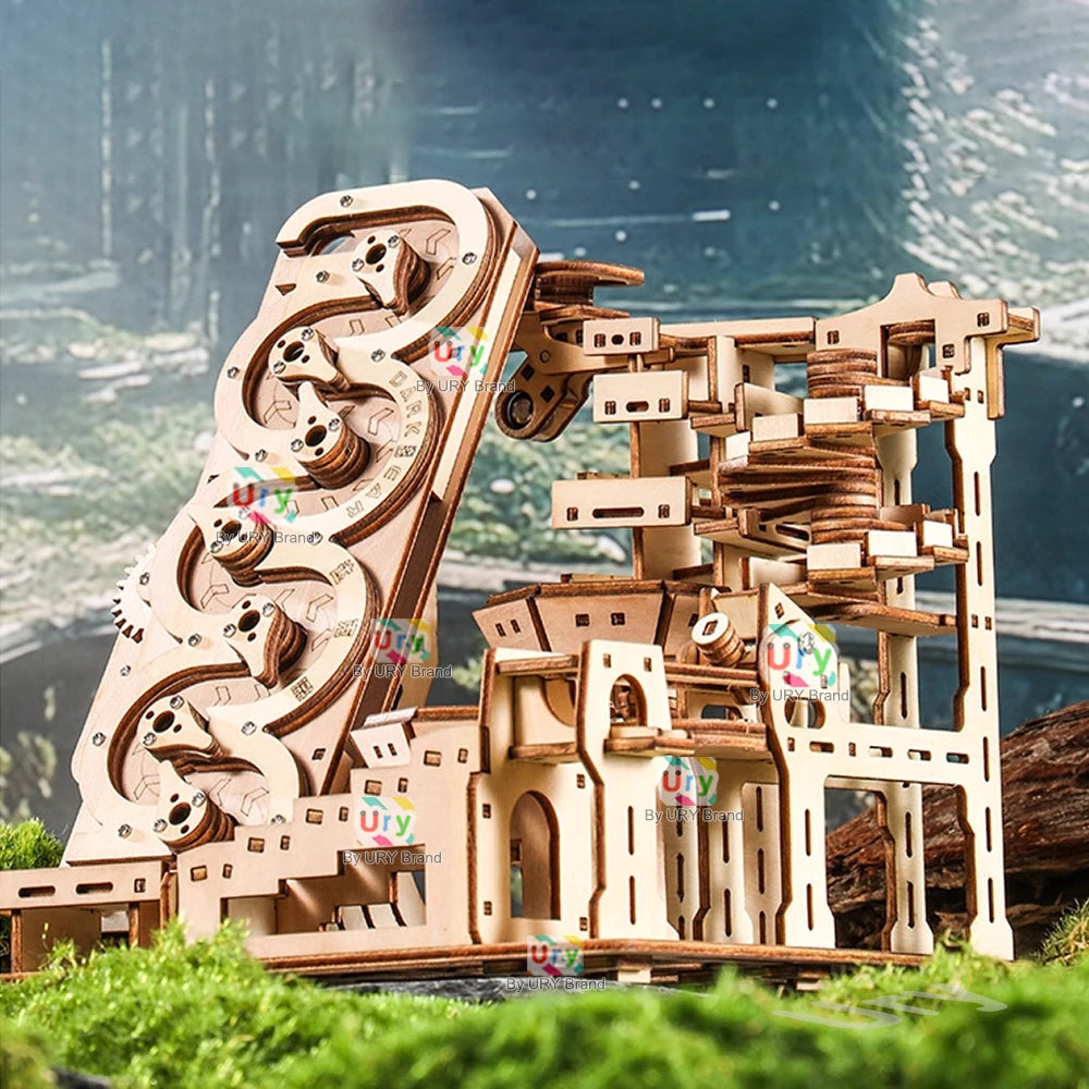 Ury 3D Wooden Puzzle Electric Track Device Marble Run Set Counter Current Compass Model Science Ball Maze Assembly Gift for Kids