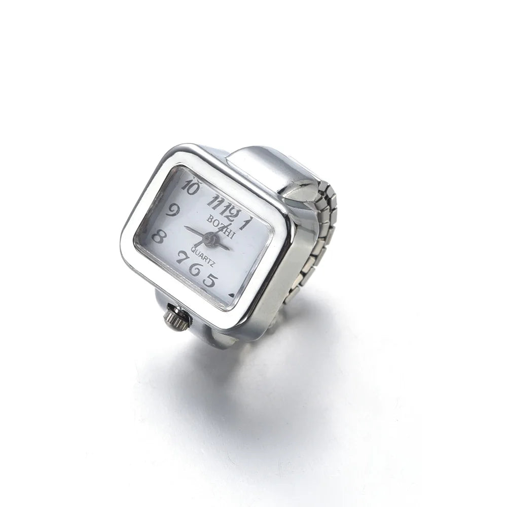 Vintage Punk Finger Watch Mini Elastic Strap Alloy Watches Couple Rings Jewelry Clock Women Men Retro Roman Quartz Watch Rings
