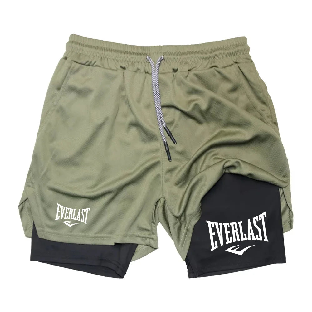 New2026Men Running Shorts  Double-deck Sport Shorts Sportswear Gym Fitness Short Pants Training Jogging Bottom Men's Clothing